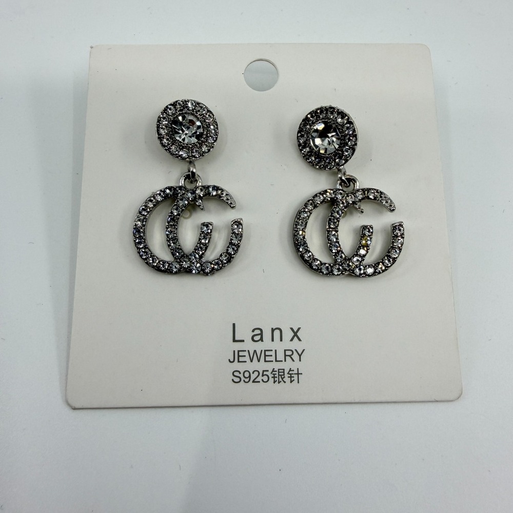 Gothic Rhinestone Double G Dangle Earrings Statement Crystal Gift Chunky Y2K